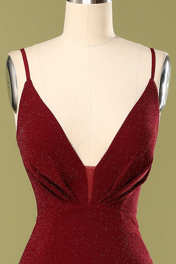 Vestido de noche con cuello en v burdeos